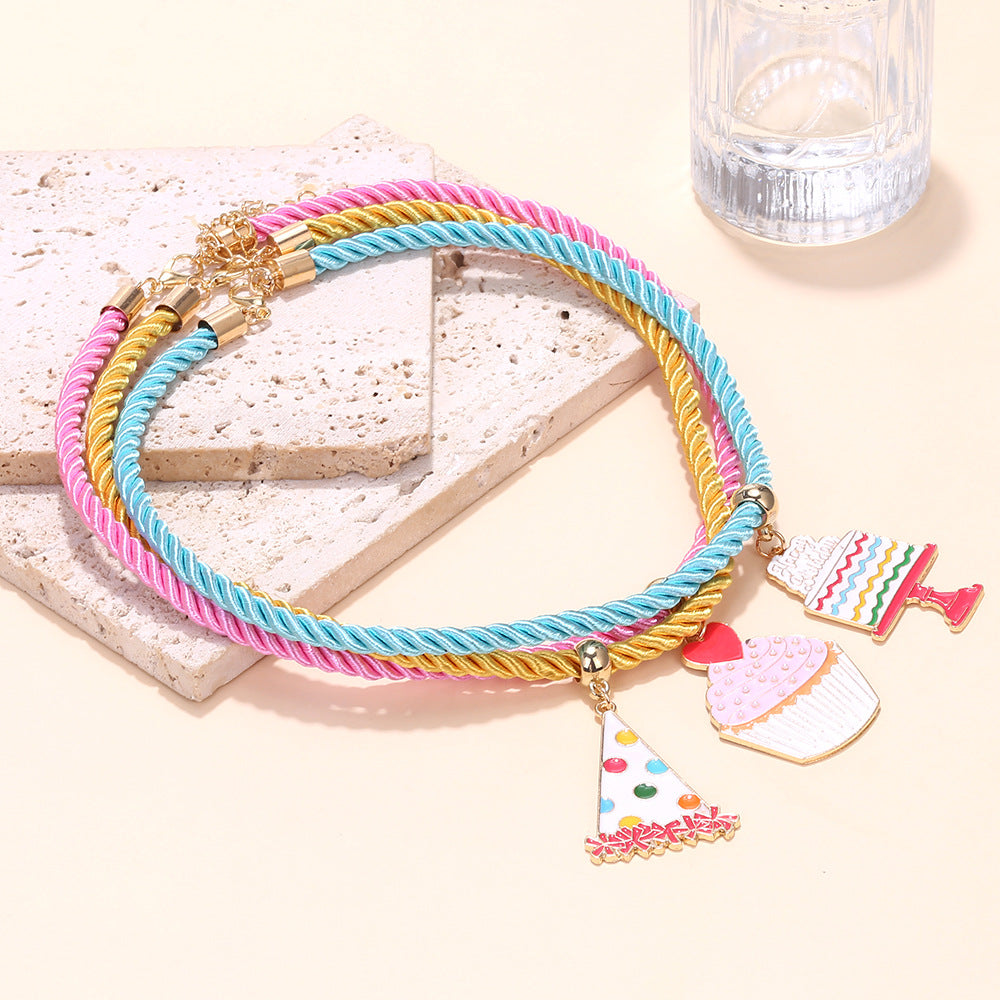 Wholesale Stacked Cake Hat Heart Pendant Set Necklace