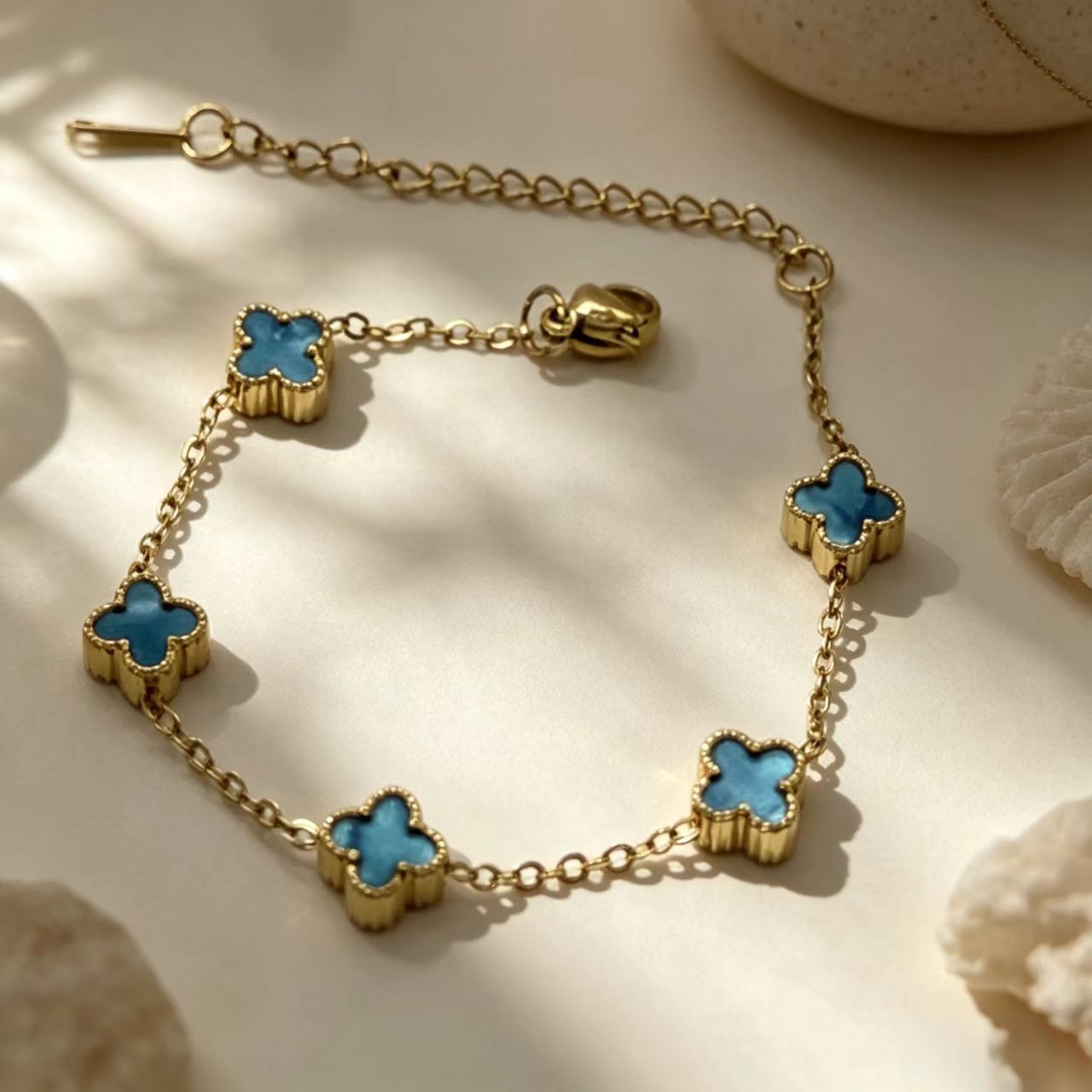 Wholesale Gold Plated Stainless Steel Four Leaf Clover Bracelet Fashion Jewelry for Women