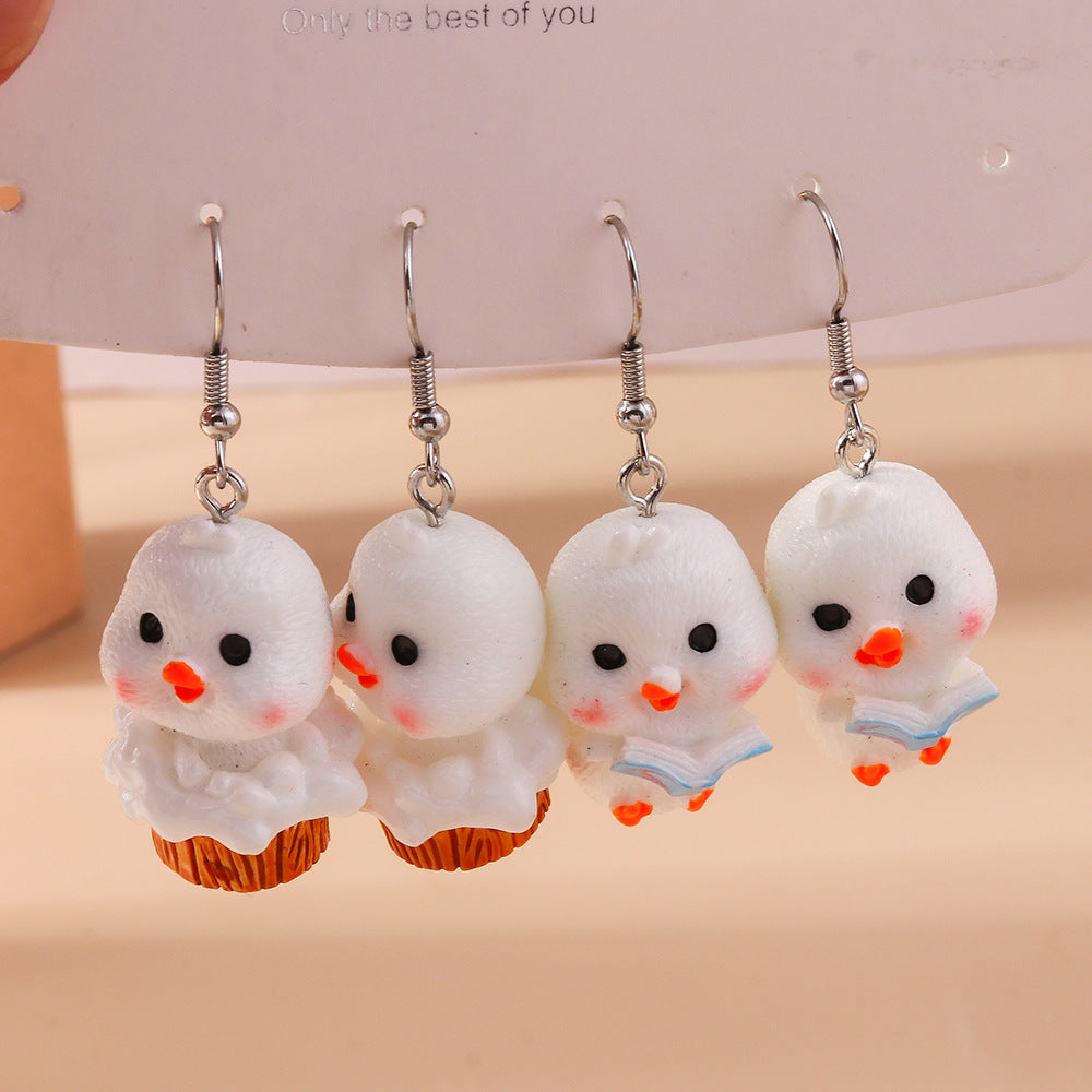 Wholesale Cartoon cute animal 3D chicken earrings