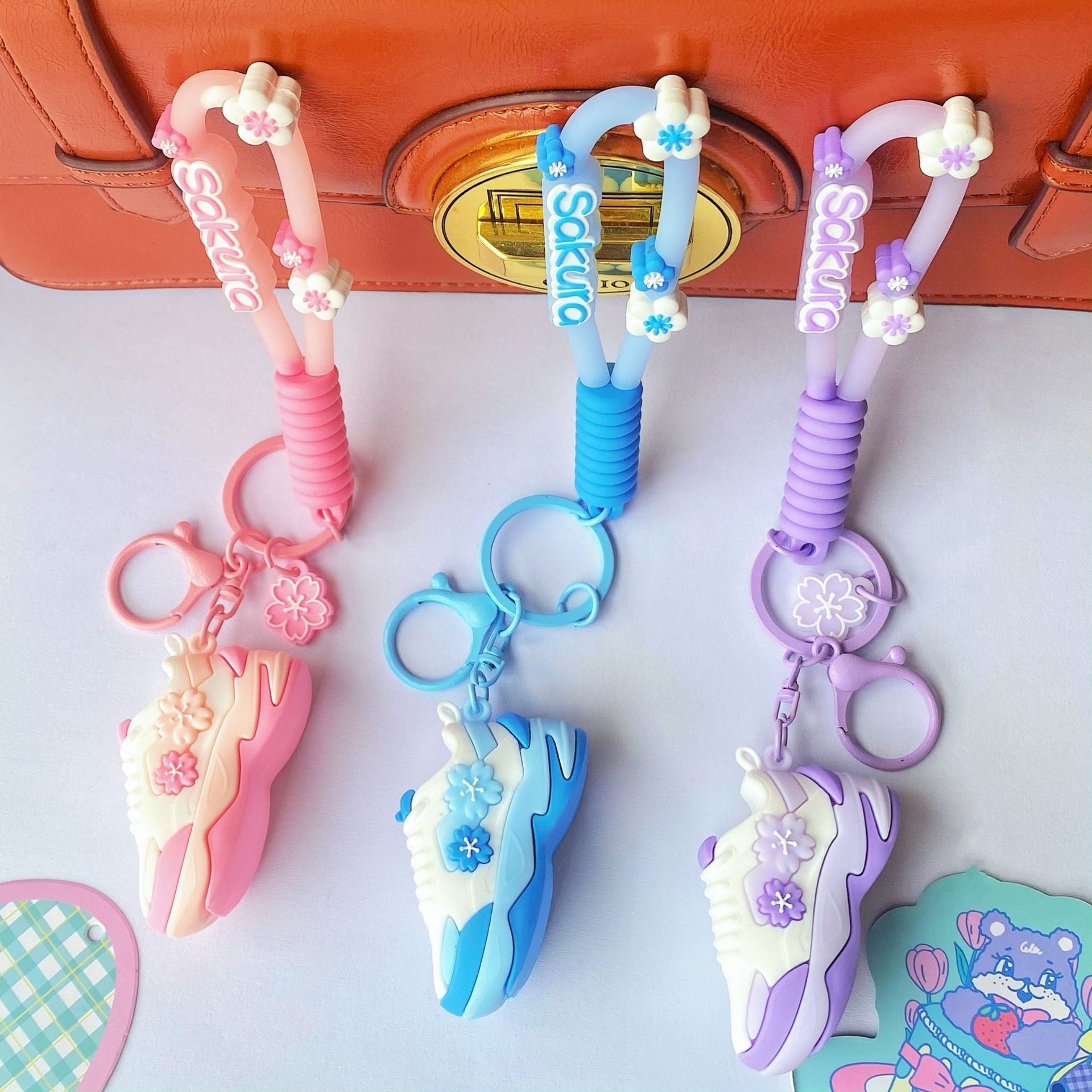 Wholesale Cartoon Cherry Blossom Rabbit Running Shoes Silicone Keychains Creative Keychain ACC-KC-SJ006
