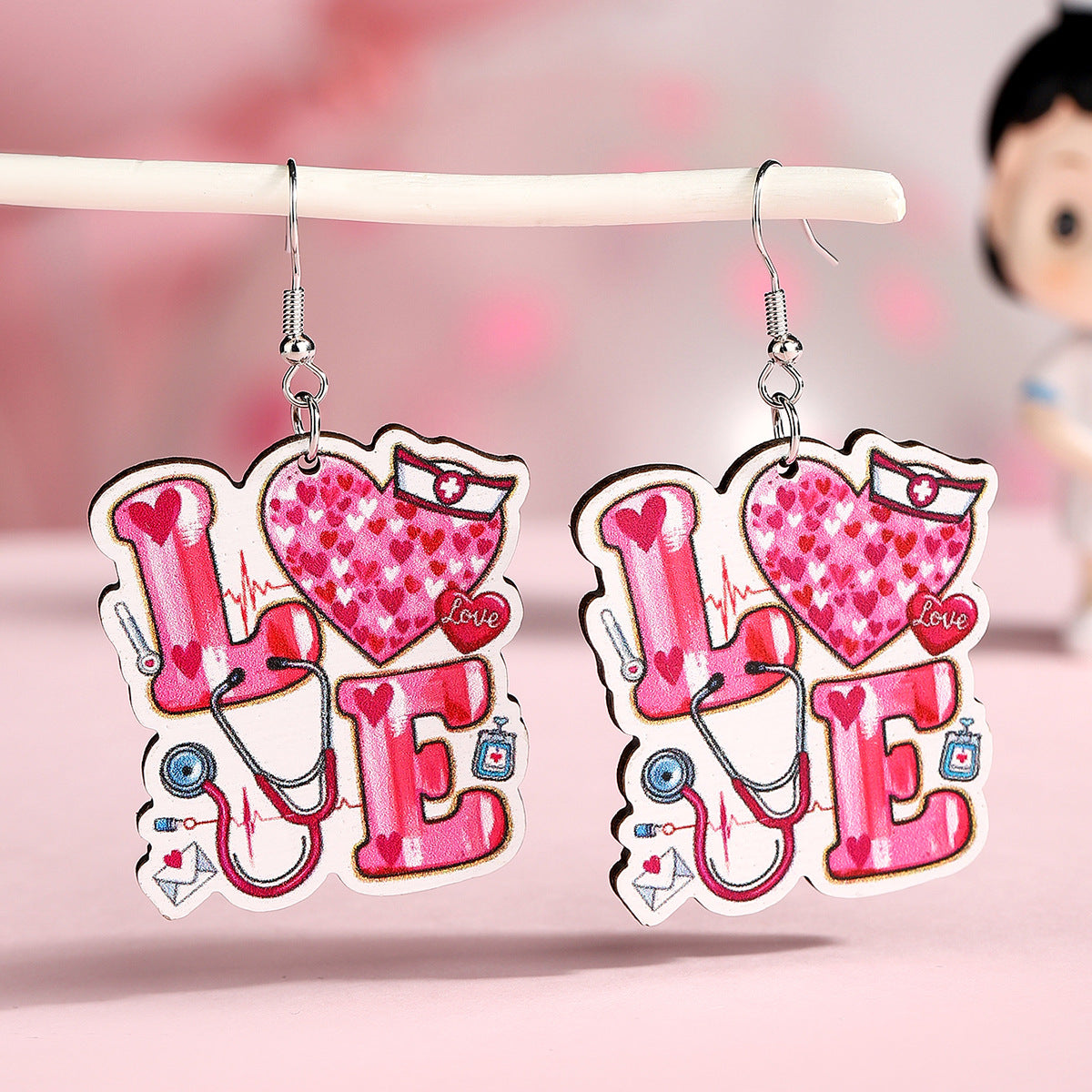 Wholesale Nurse Festival Love Wooden Earrings Cute Cartoon Cat Nurse Earrings