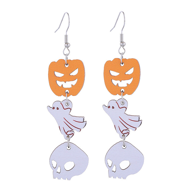 Wholesale Acrylic Earrings Ghost Pumpkin Bat  Skull Long  Halloween Earrings