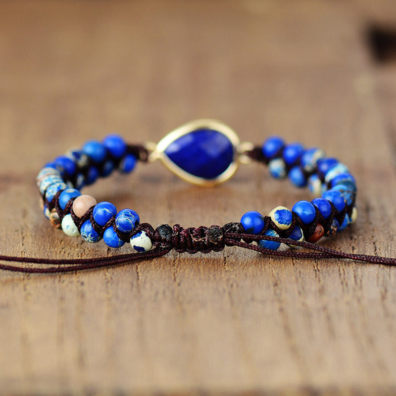 Wholesale Teardrop Shaped Lapis Lazuli Natural Stone Hand-woven Winding Bracelet Adjustable Bracelet ACC-BT-LZ014