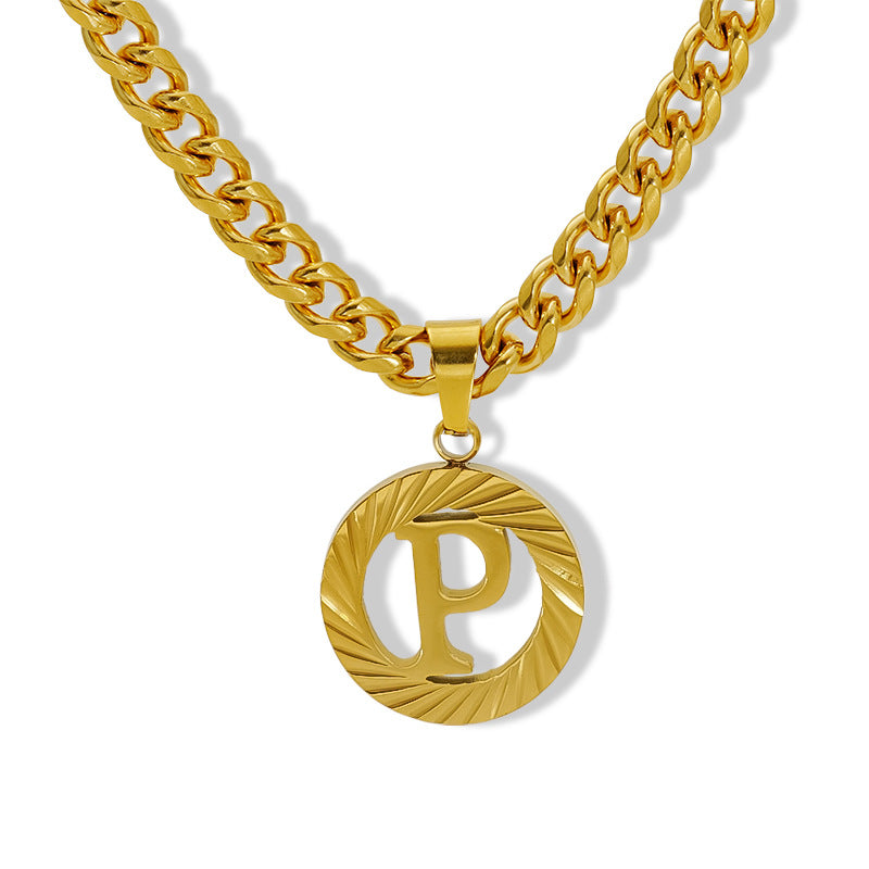 Wholesale Stainless steel Hollow Round 26 English Letter Necklace