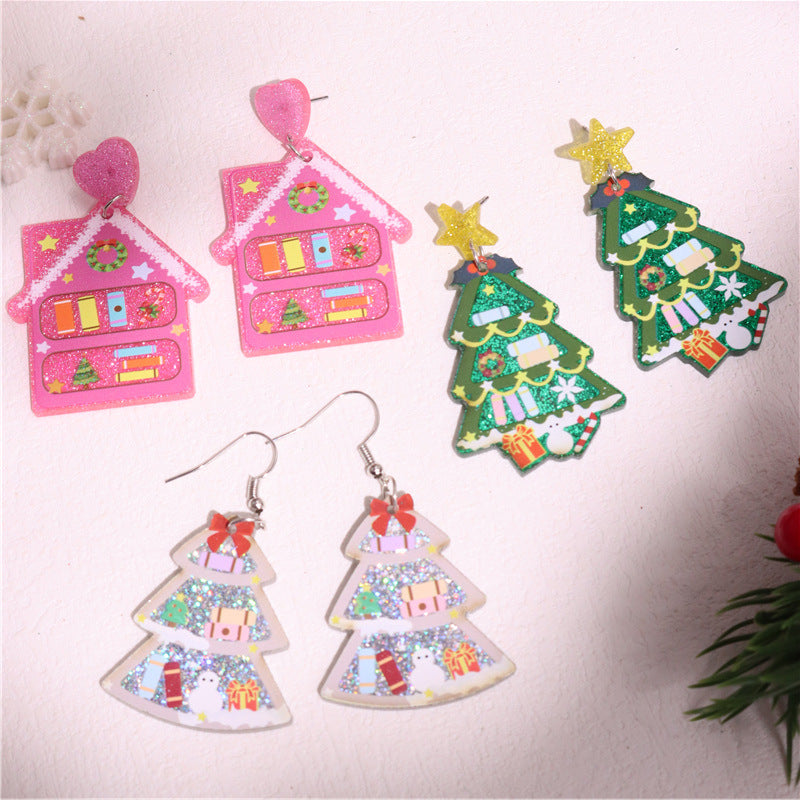Wholesale  Christmas Glitter Bookshelf Christmas Tree Earrings