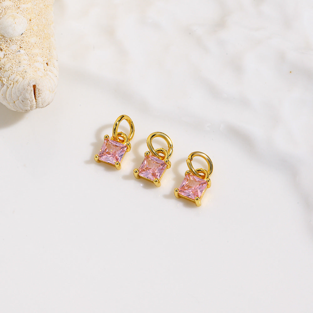 Wholesale Geometric square colored zircon small pendant