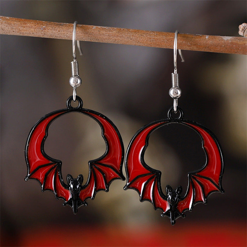 Wholesale Zinc Alloy Bat Earrings Exaggerated Red Black  Fashion Accessory