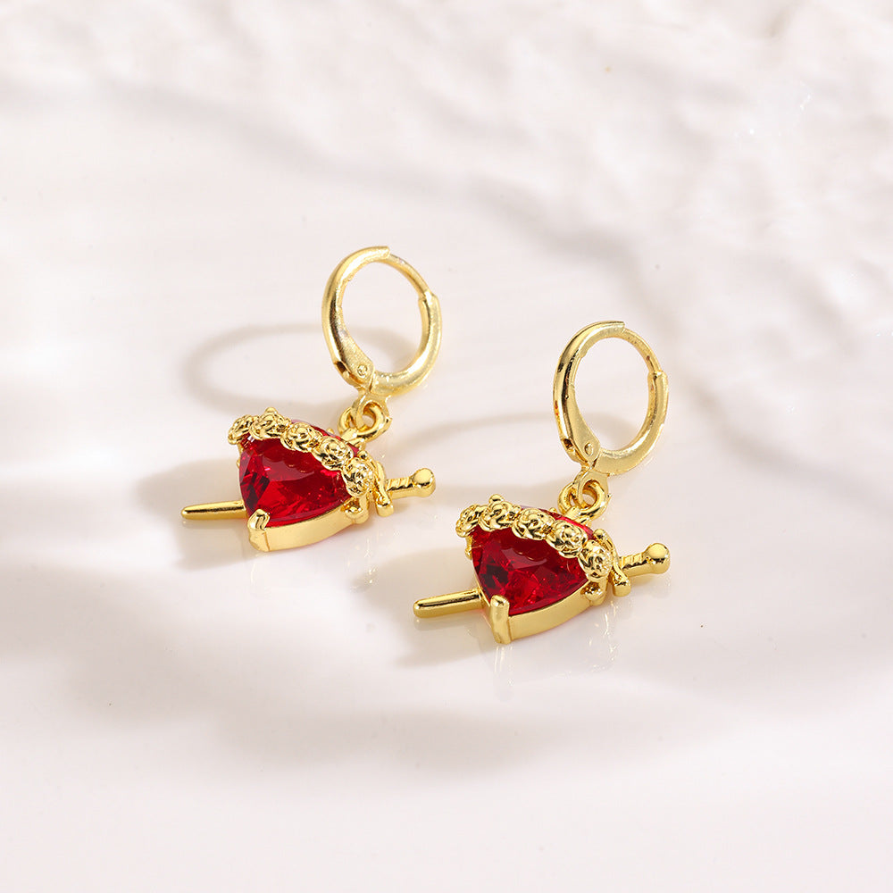 Wholesale Copper Rose Red Heart Zircon Necklace Pendant Earrings Ring