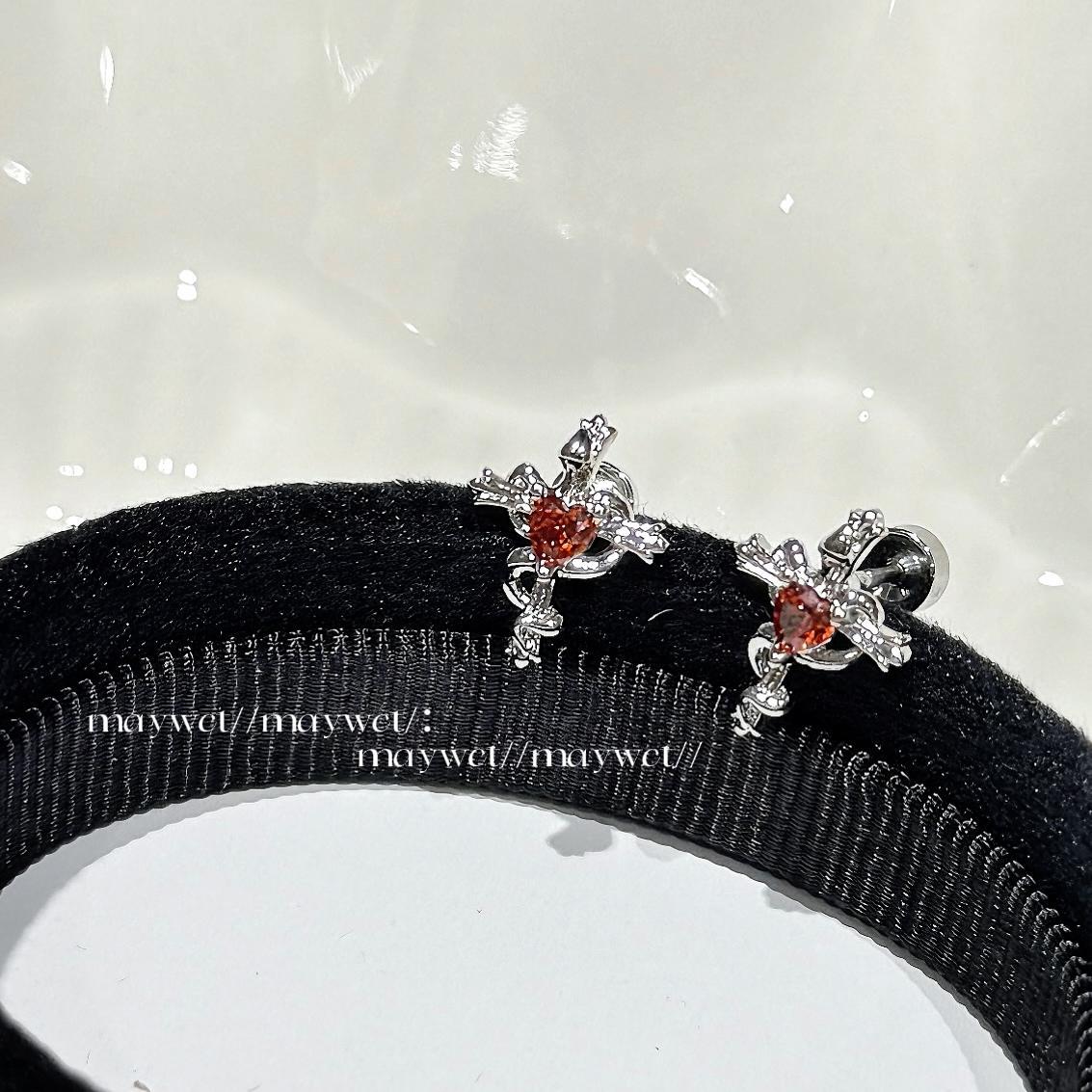 Wholesale Titanium Steel Red Snake Wrapped Around the Cross Heart Earrings