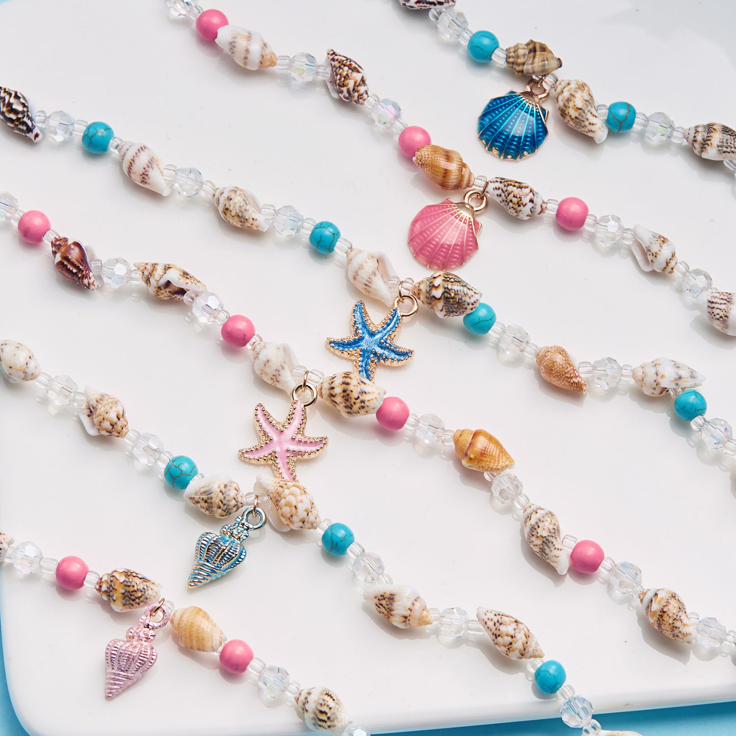 Wholesale  Bohemian Beach Vacation Marine Foot Fashion Conch Rice Bead Shell Beaded Necklace