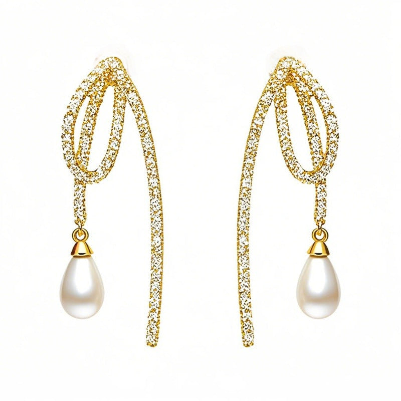 Wholesale  Diamond-Encrusted Water Drop Pearl Earrings