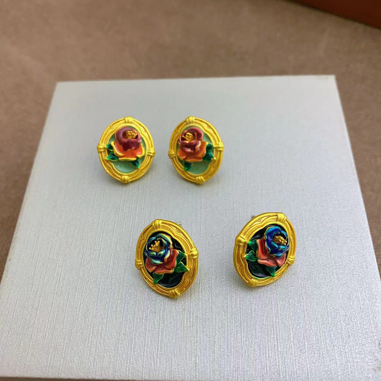 Wholesale Vintage Handmade Oil Painting Flower Earrings