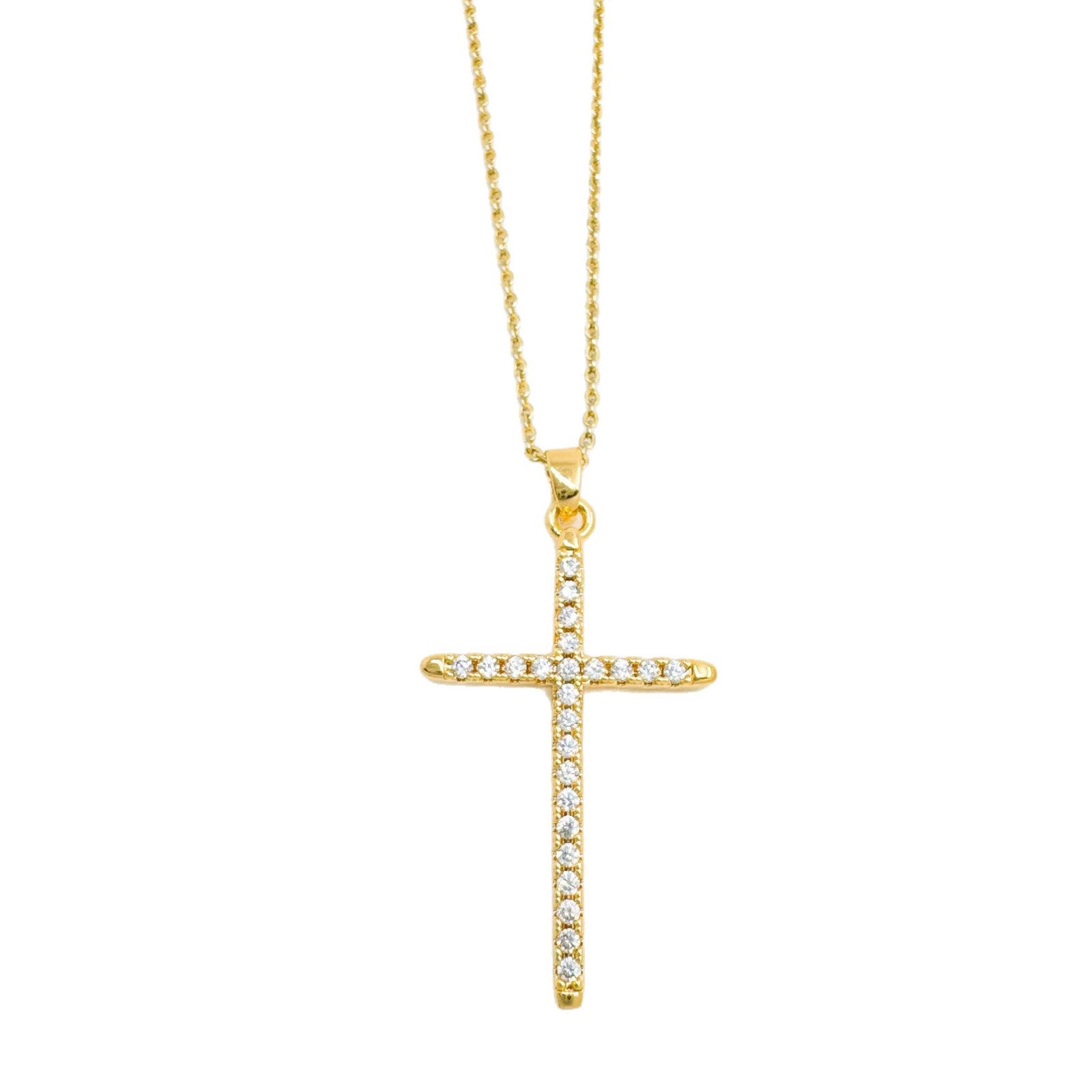 Wholesale Gold Plated Cross Necklace with Zircon Inlay,  Fashion Accessory for Women