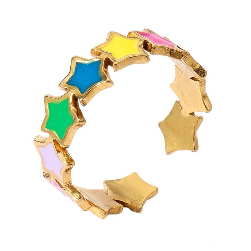 Wholesale Oil Dripping Star Leaf Stainless Steel Ring 18k Gold Plated Rings ACC-RS-MuC012