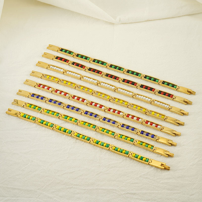 Wholesale 18K Stainless Steel Bead Bracelet Gold Titanium Steel ACC-BT-Zhongy001