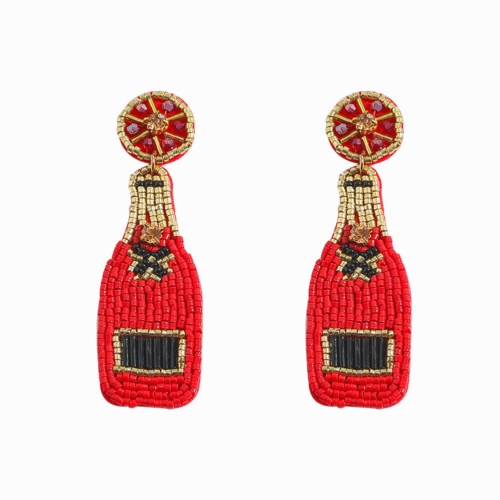 Wholesale Handmade Beaded Rice Ball Wine Bottle Earrings ACC-ES-JiaQi009