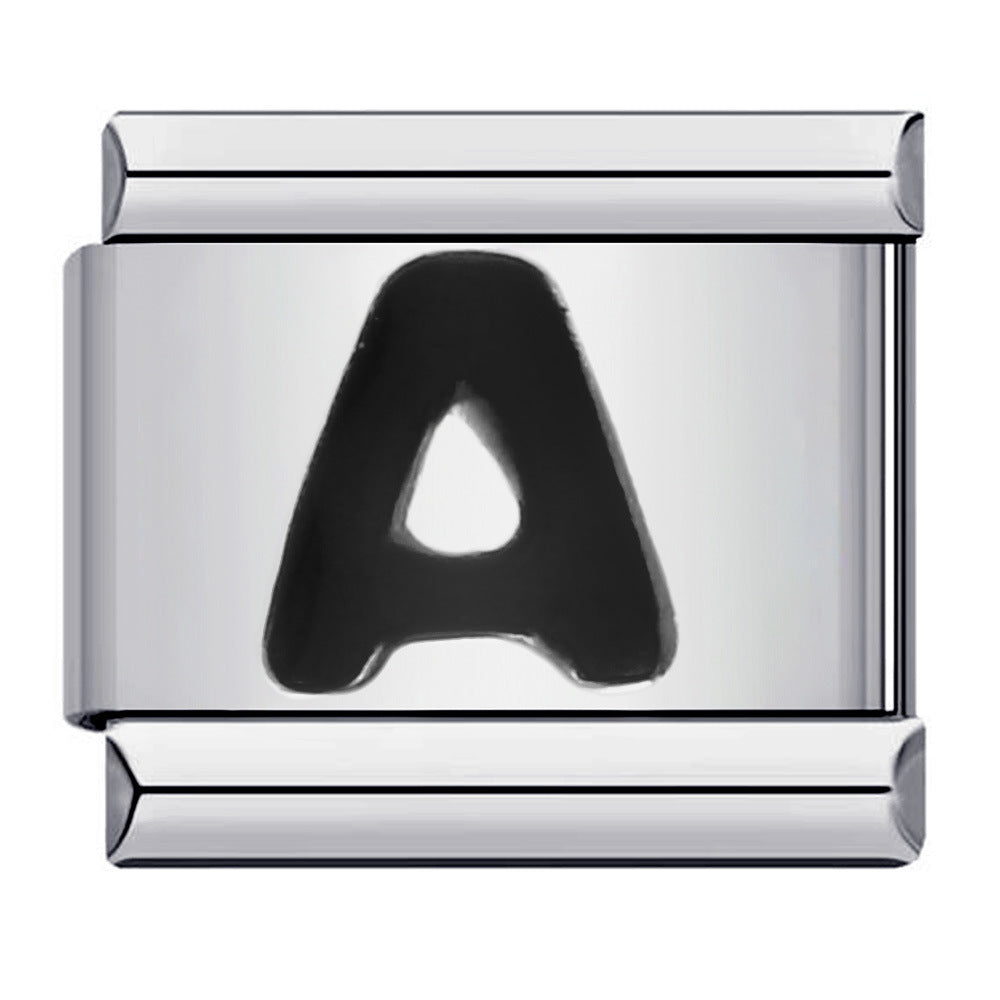 Wholesale Italian Charm Bracelet  Black English Letters DIY Stainless Steel Composable Bracelet