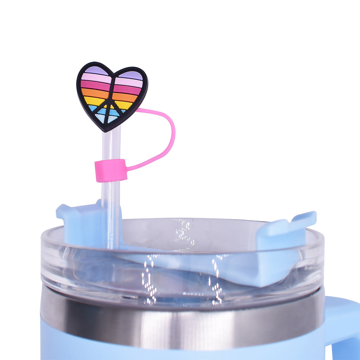 Wholesale Random 100pcs 10mm Straw Tube Cap Colored Love PVC Soft Rubber Straw Plugs ACC-SCR-RYYY017