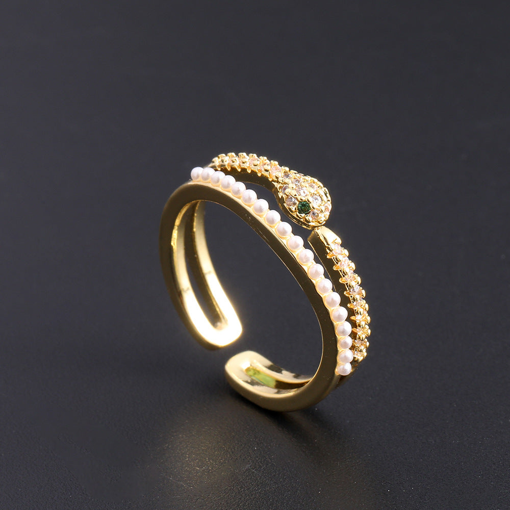 Wholesale European Fashion Sparkling Gold Plated Copper Zircon Open Ring Geometric Chic Jewelry Accessory Gift