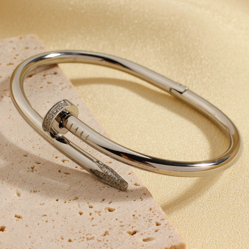 Wholesale Fashion Nail Titanium Steel Gold Plated Bracelet ACC-BT-Liyan008