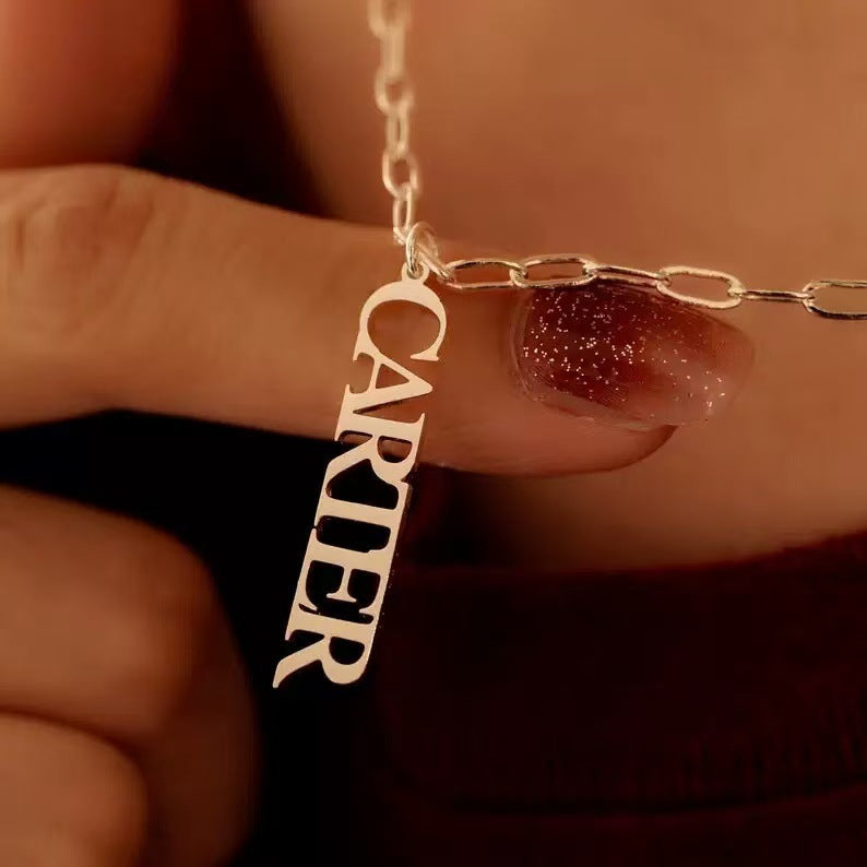 Wholesale Hollow English Letter Round Bead Pendant Stainless Steel Necklace