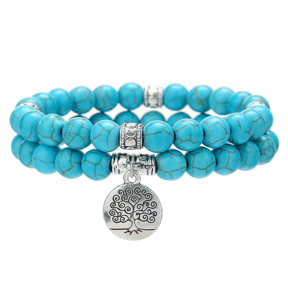 Wholesale Two 8mm turquoise bead World Tree pendant bracelets