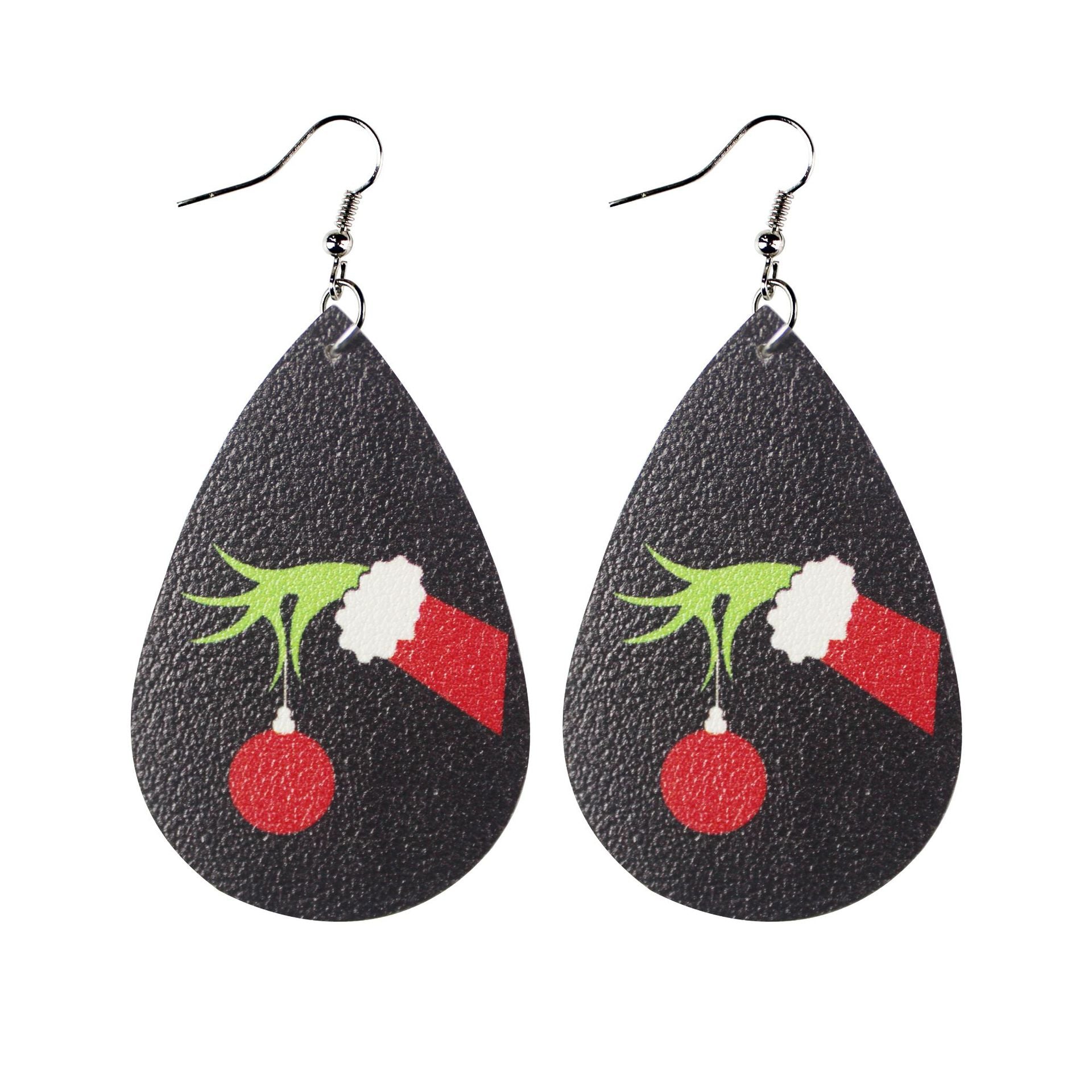 Wholesale Christmas Leather Double-sided Printing Composite Striped Plaid  Earrings