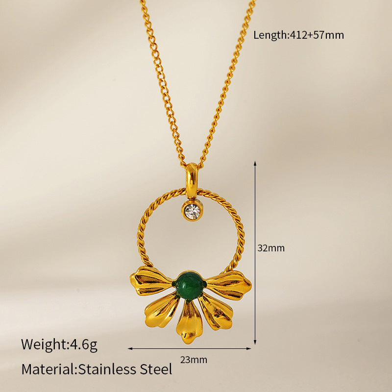 Wholesale  Retro Emerald Stainless Steel Necklace