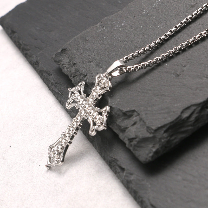Wholesale Hollow Point Diamond Cross Stainless Steel Necklace ACC-NE-JiaMi002