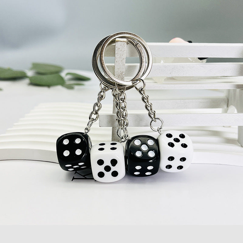 Wholesale Creative Resin Black and White Dice Keychain