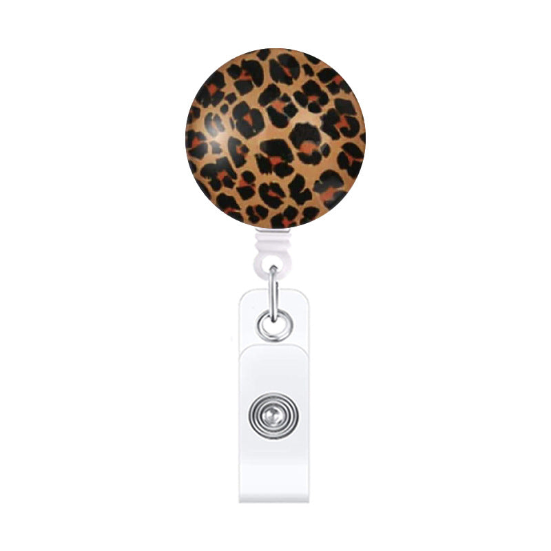 Wholesale Leopard Print Hand-Painted Retractable ID Badge Reel - Chic Keychain Clip for Office or Car Key Accessory,  Resale