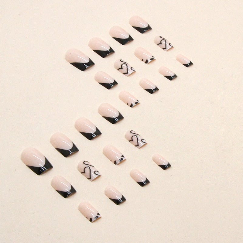 Wholesale 24 Pieces/box Valentine's Day Medium and Long Black Love Nails Kits Nail Stickers ACC-NS-QiHeng018