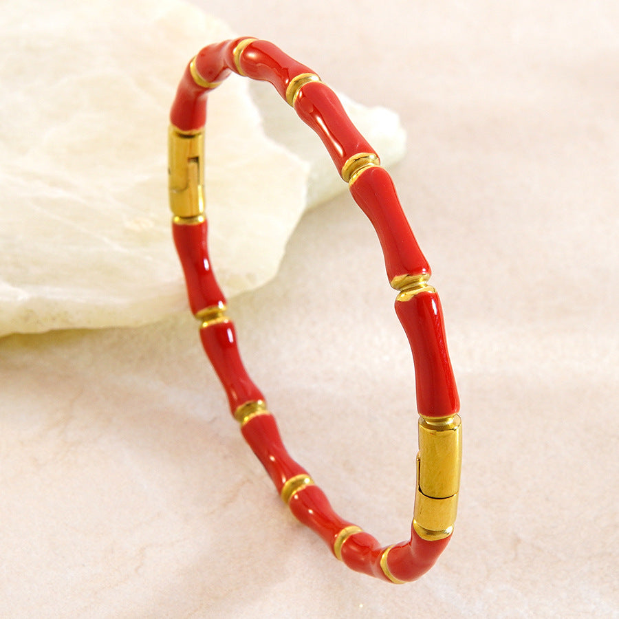 Wholesale Drip Oil Bamboo Joint Stainless Steel Bracelet Trendy Jewelry Accessory for Gift