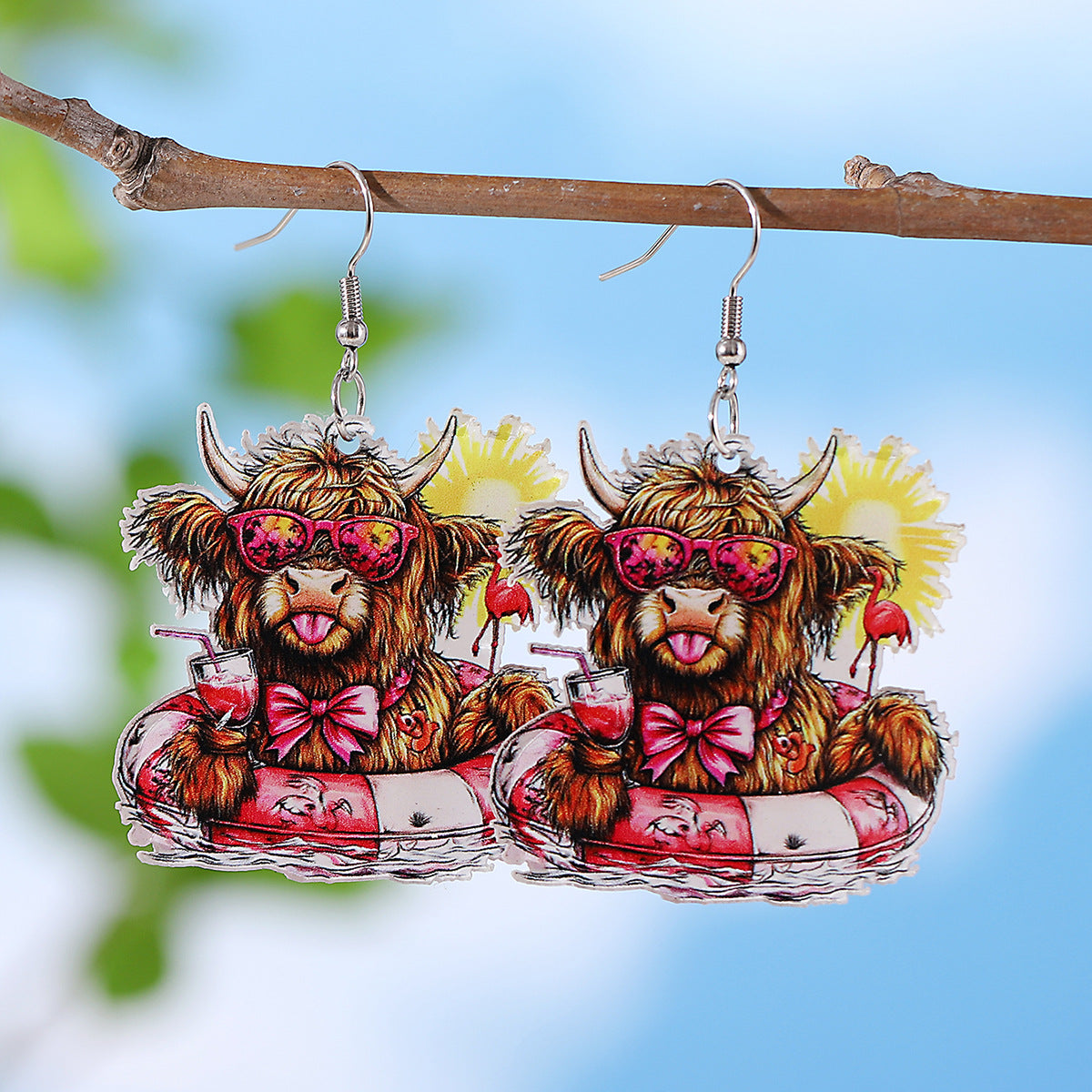 Wholesale  Holiday Style Western Style Swimming Ring Alpine Cow Sunglasses  Acrylic  Earrings