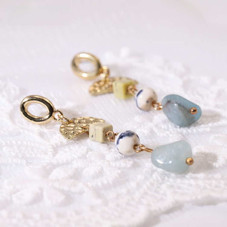 Wholesale handmade  geometric stone pendant ethnic style earrings