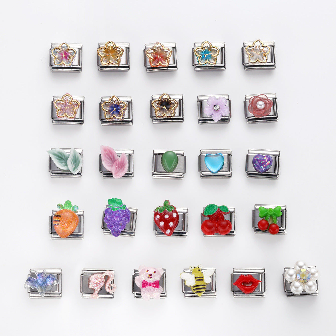 Wholesale 10pcs Italian Charm Bracelet 9mm DIY Splicing Flower Heart Fruit Stainless Steel Composable Bracelet