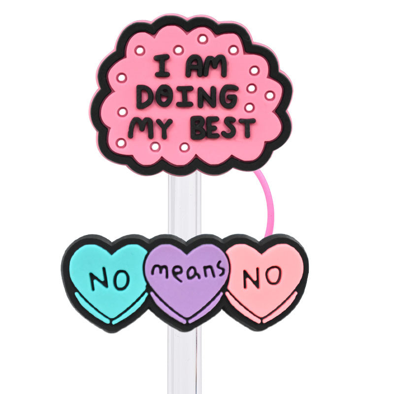 Wholesale Random 100pcs Cartoon English Straw Cover 10MM Straw Tube Cap