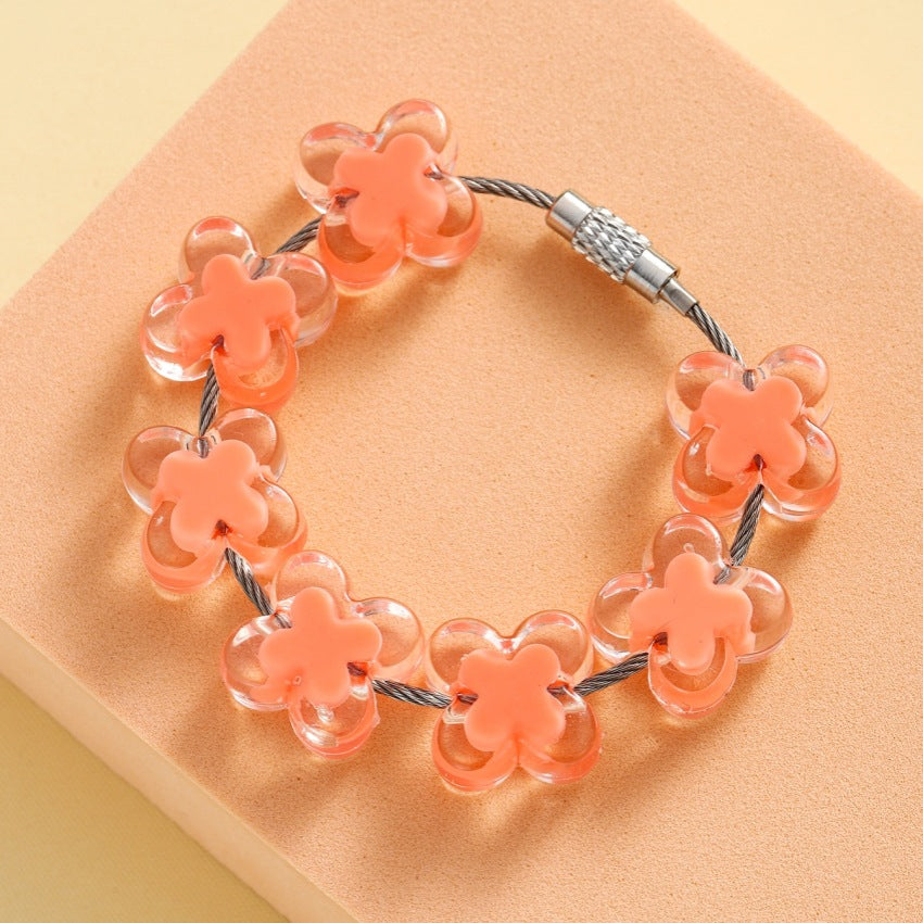Wholesale Acrylic Dopamine Colored Flower Bracelet Keychain ACC-KC-RongRui025