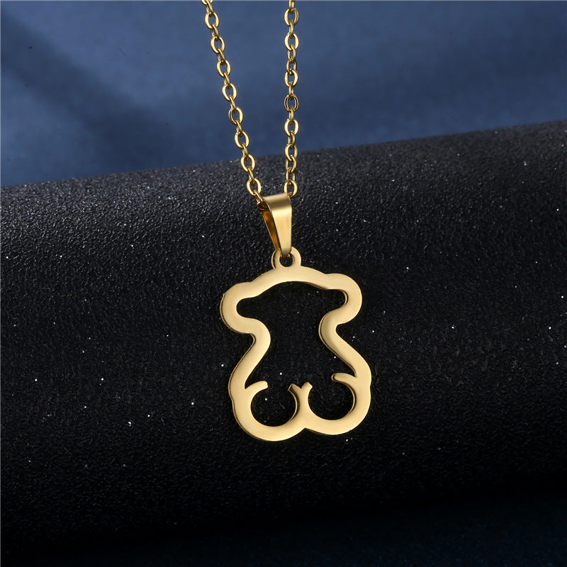Wholesale Golden Stainless Steel Hollow Glossy Bear Necklace and Earrings Set ACC-ES-MinM002