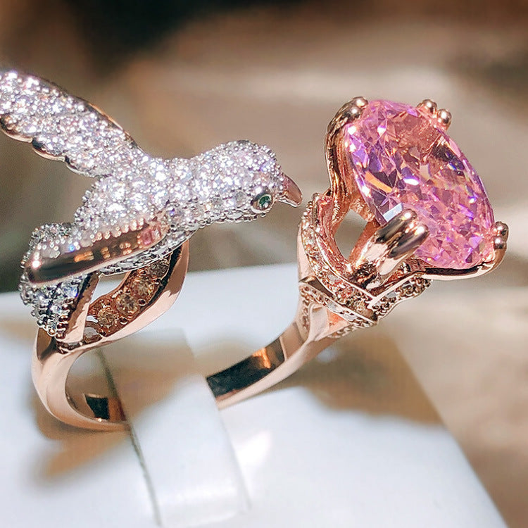 Wholesale  Luxury Aquamarine Hummingbird Adjustable Ring