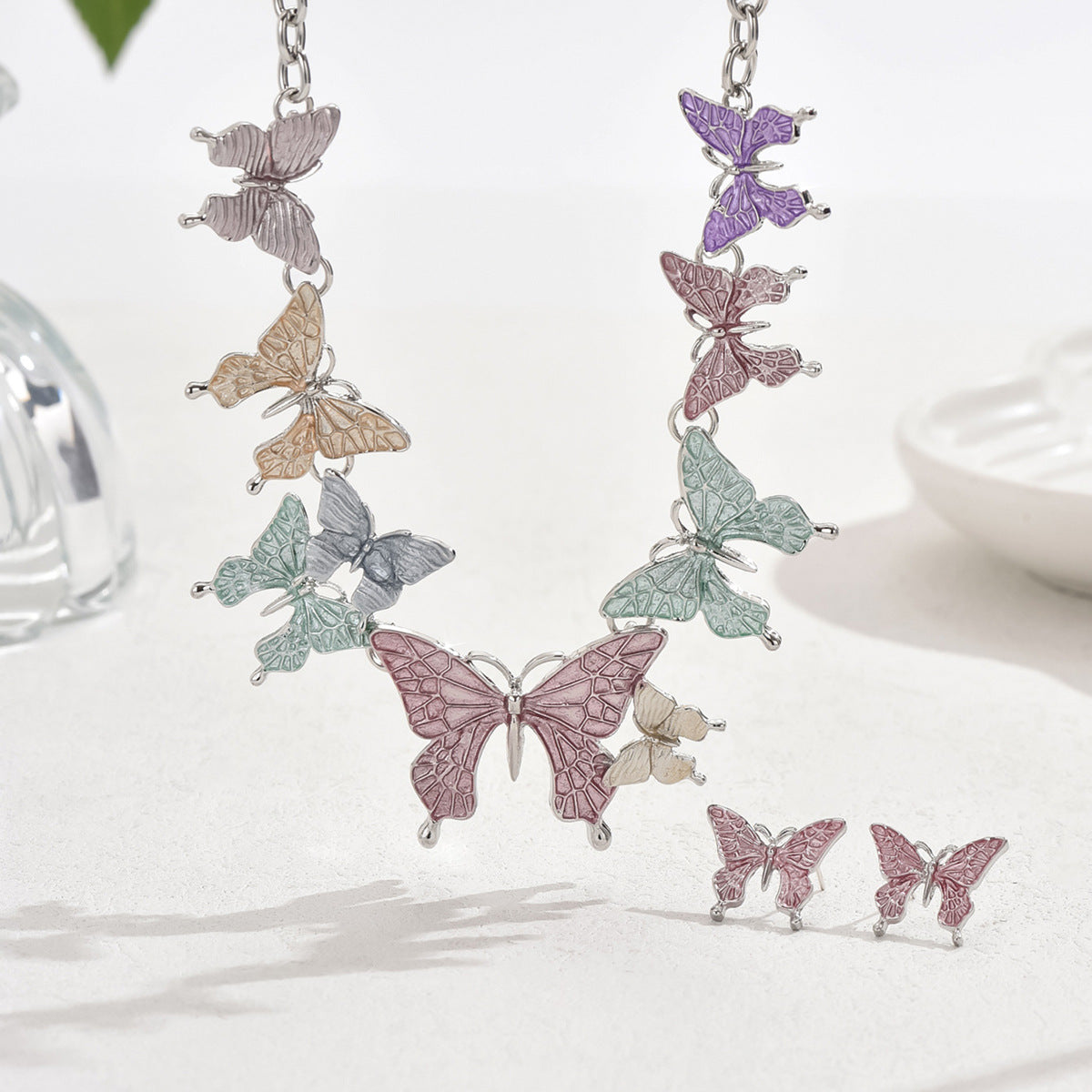 Wholesale Colorful Butterfly Necklace Earrings Set ACC-NE-CMi001