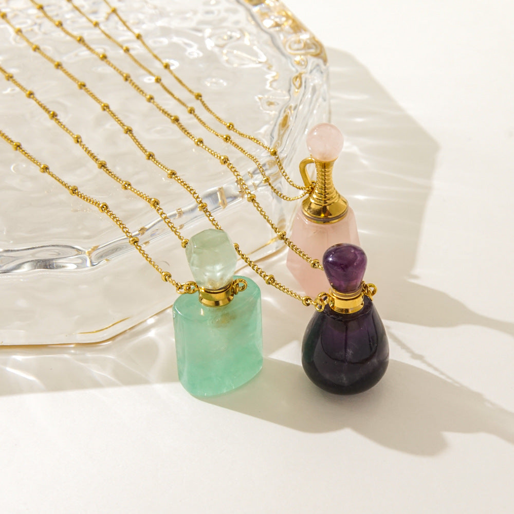 Wholesale Light Luxury Natural Stone Aroma Bottle Pendant Stainless Steel Necklace