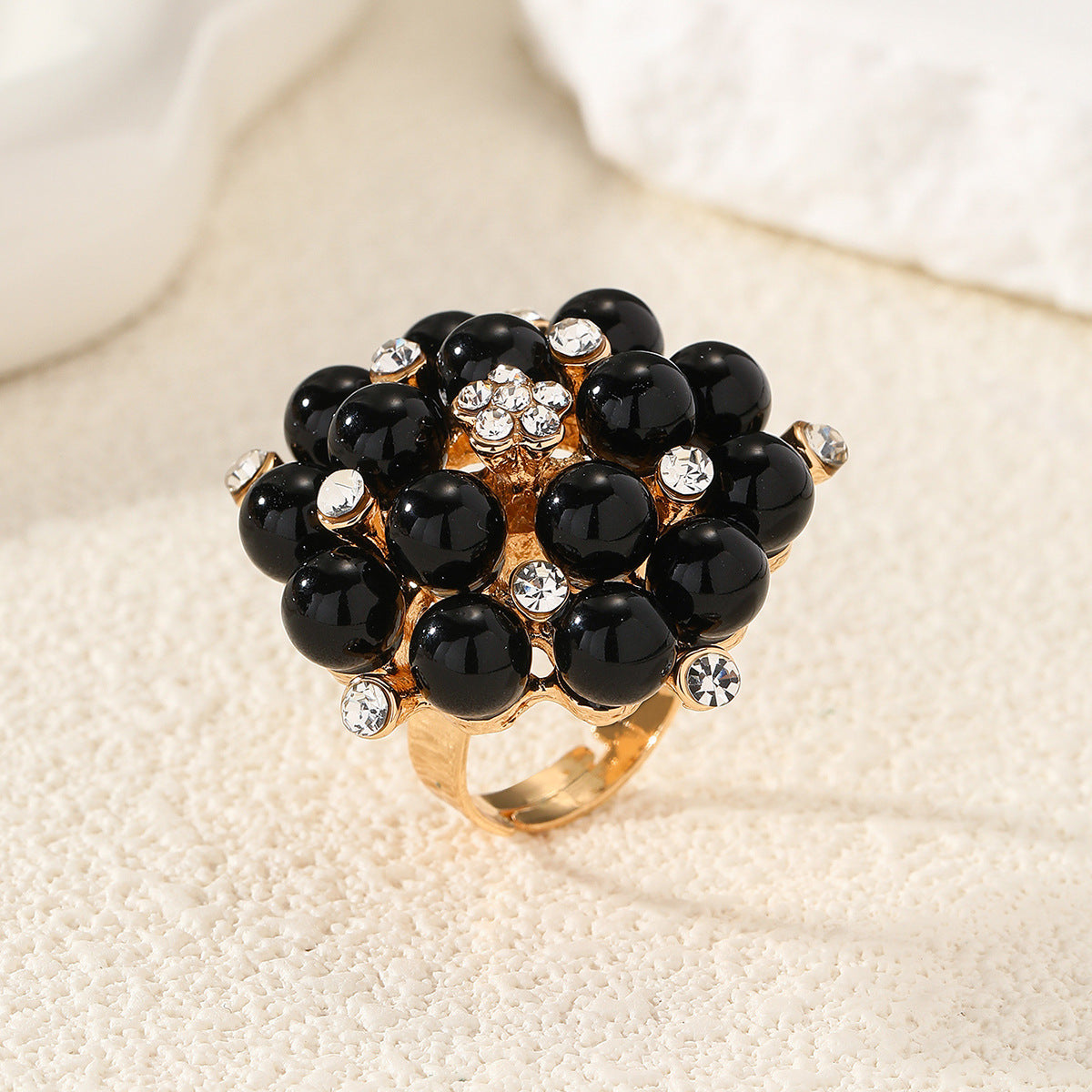 Wholesale Diamond-Embellished Flower Ring  Adjustable rings