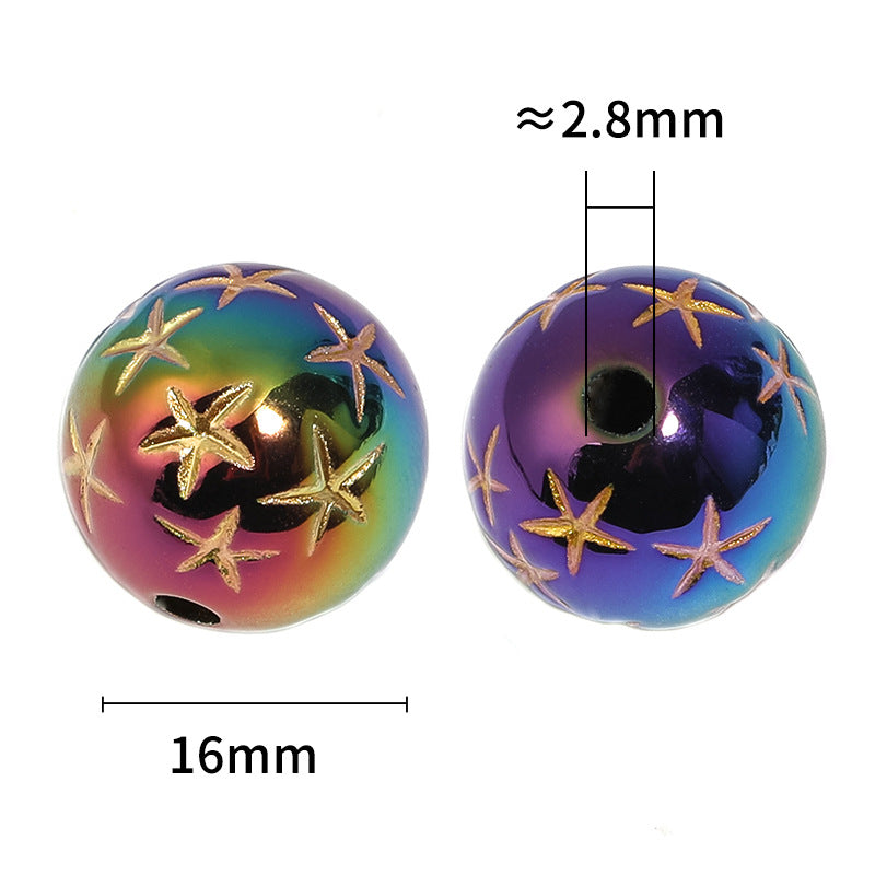 Wholesale 100pcs Acrylic Mabe Solid Color Gold-painted Five-pointed Star Round Beads Diy Accessories ACC-BDS-BLG111