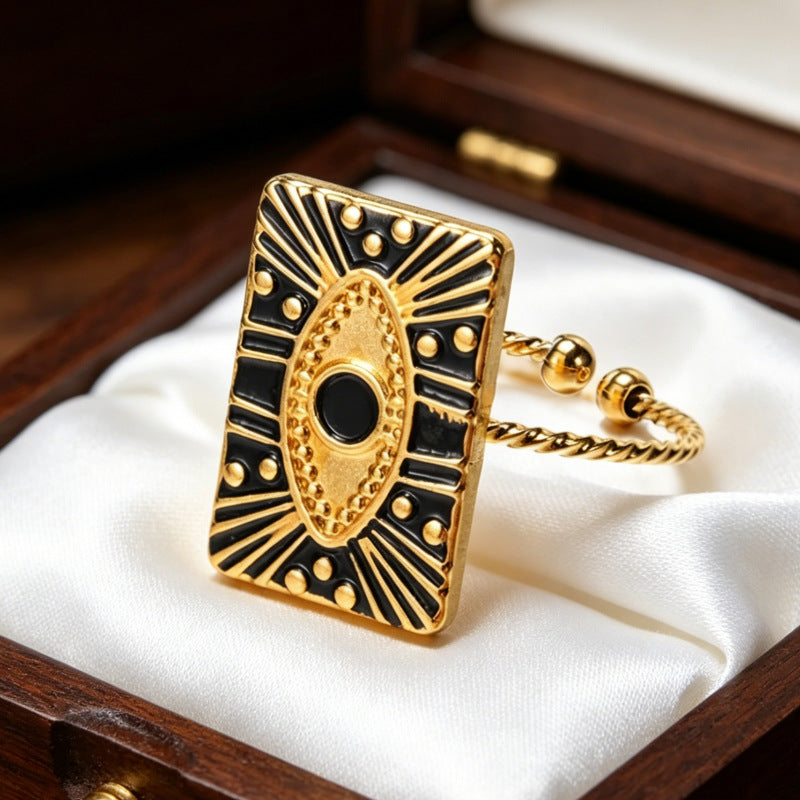 Wholesale Fashion Evil Eye Open Ring Adjustable Stainless Steel Turkish Blue Eye Jewelry Accessory