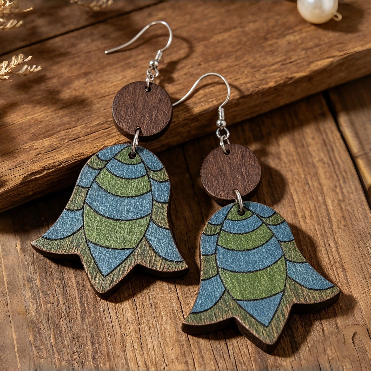 Wholesale Wooden Double Layer Lily Of The Valley Drop Earrings Vacation Style Floral Jewelry Fashion Accessory Gift Boutique Resale