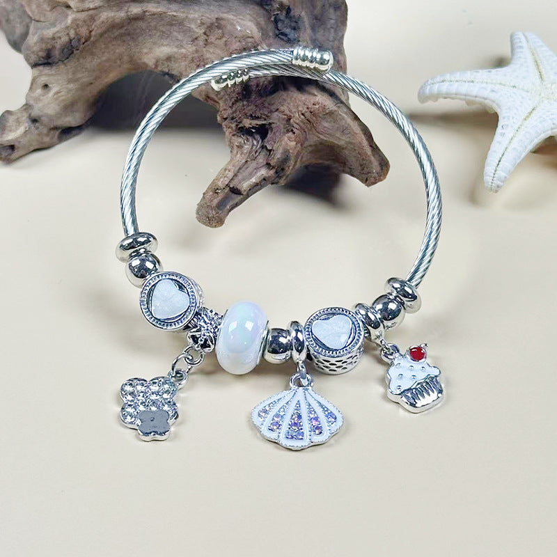 Wholesale Diamond Open Bracelet Stainless Steel Ocean Style Pendant Beaded Bracelet