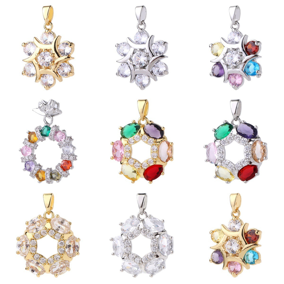 Wholesale Gold Plated Brass Zircon Pendant Snowflake Necklace Charm Elegant Round DIY Jewelry Accessory For Women Casual Boutique Resale