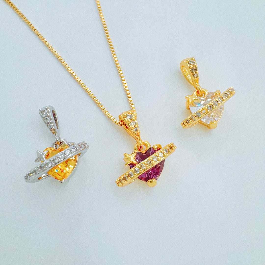 Wholesale Light Luxury Heart Pendant Necklace Copper Zircon Fashion Jewelry Accessory for Gift