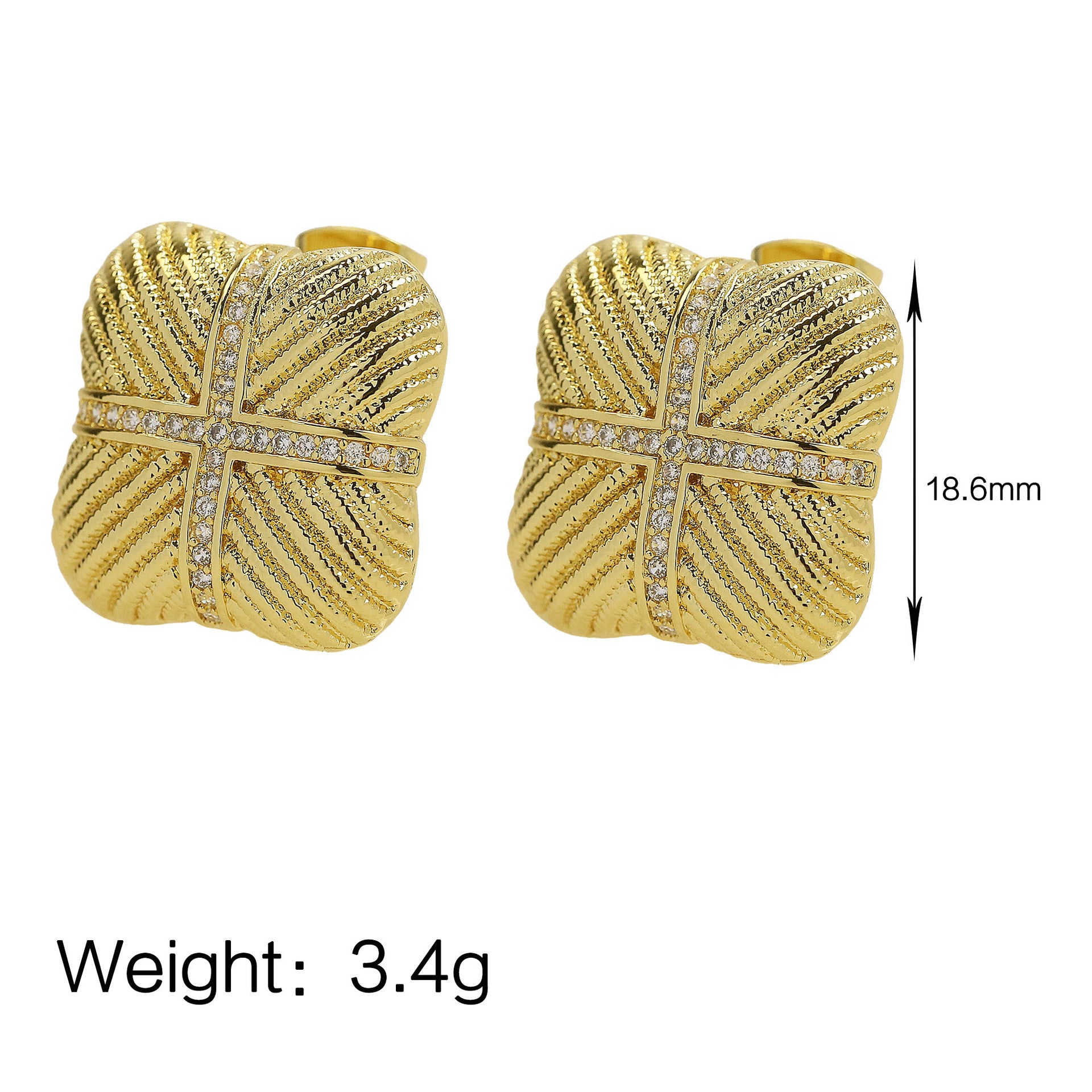 Wholesale  brass zircon geometric thick stripe earrings